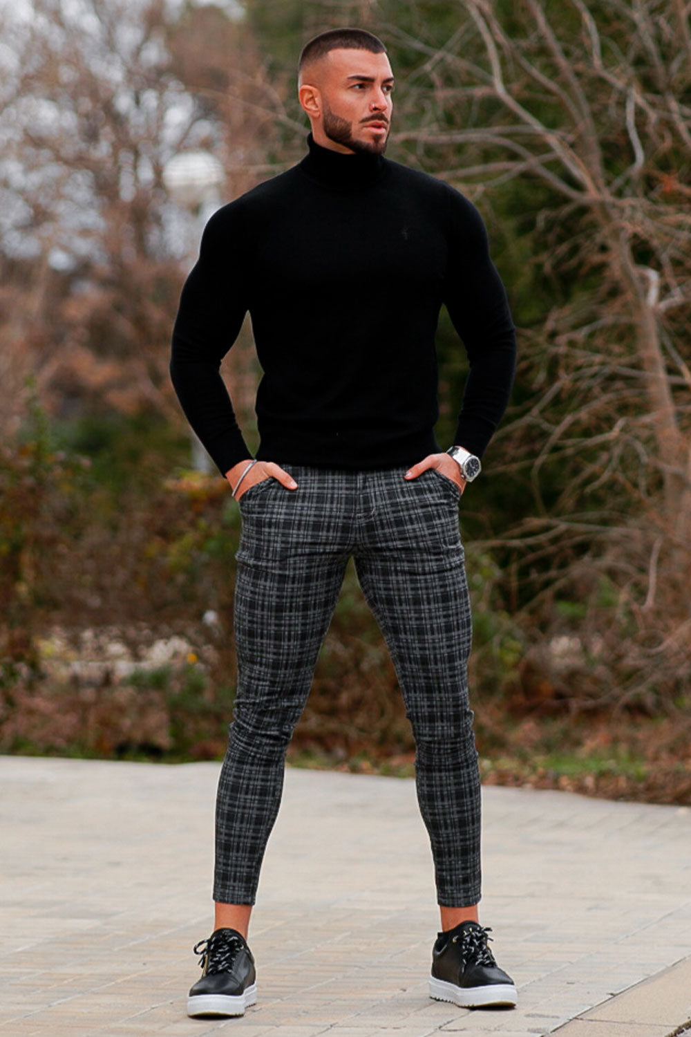 men's grey plaid pants