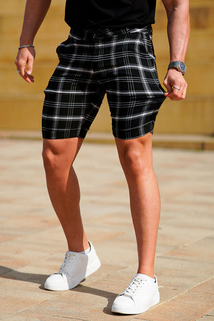 men's black plaid shorts