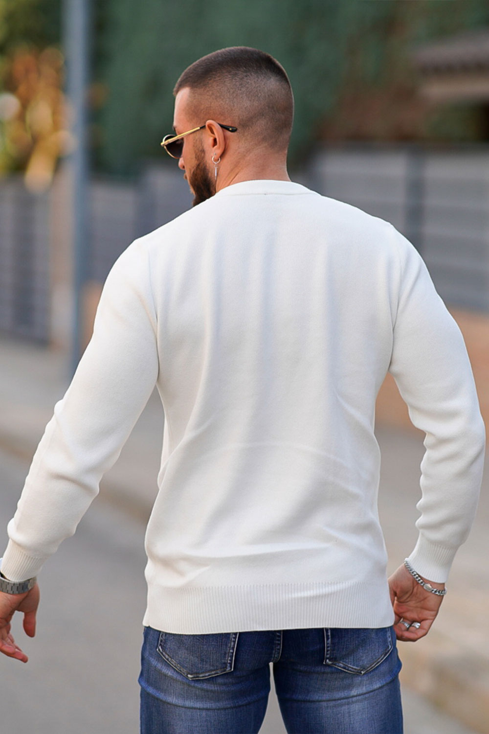 men's white crew neck sweater