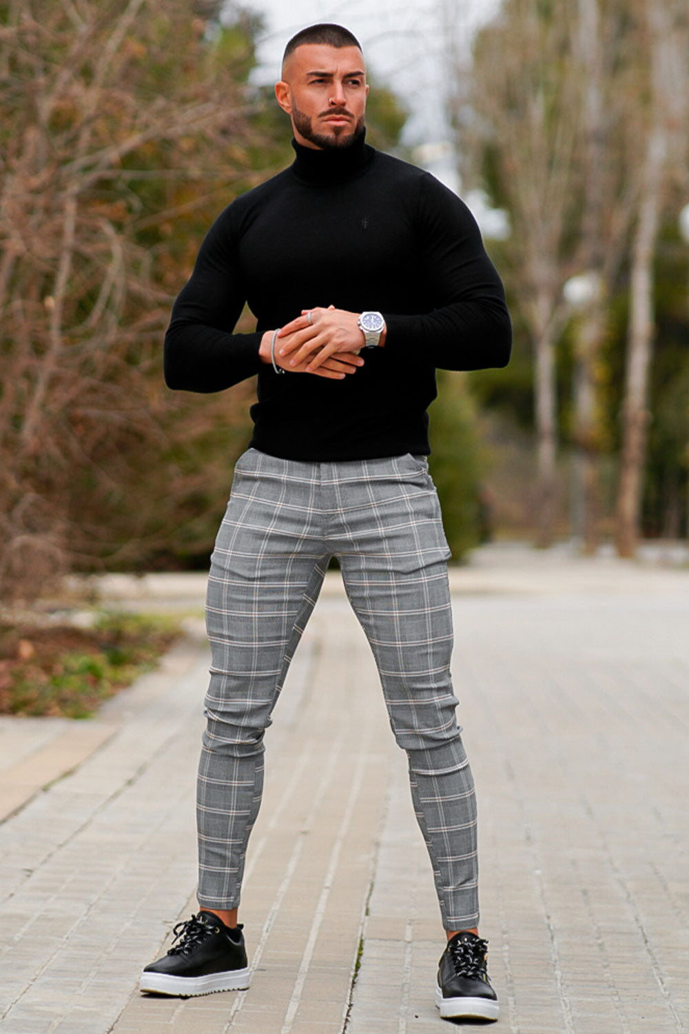 grey plaid dress pants