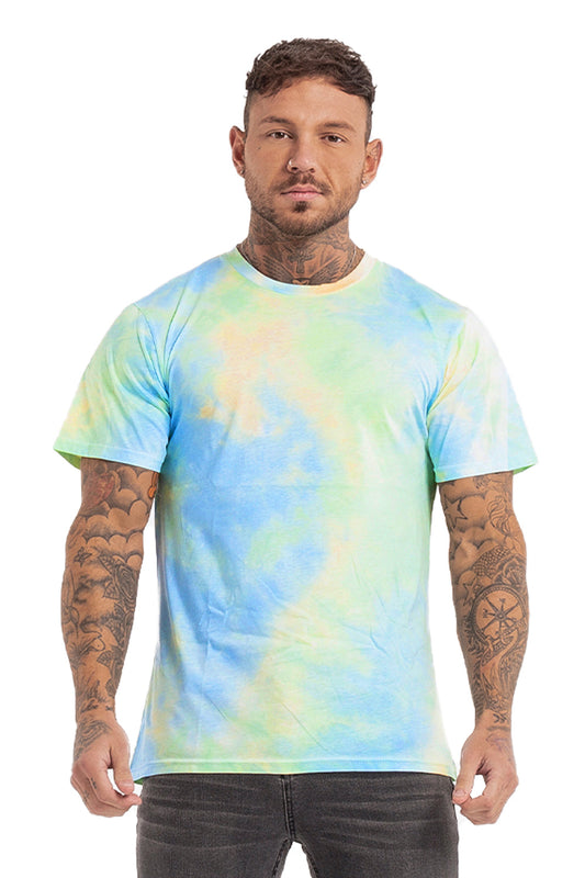 Tie Dye heren T-shirt met ronde hals-blauw