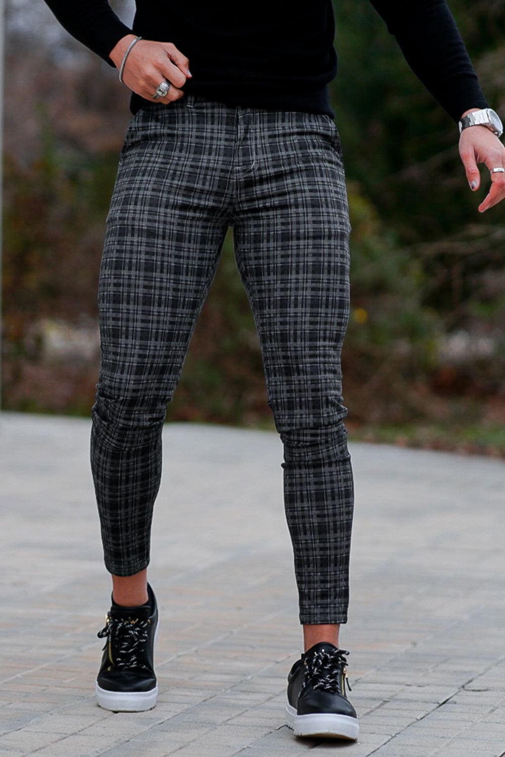 men's grey plaid pants