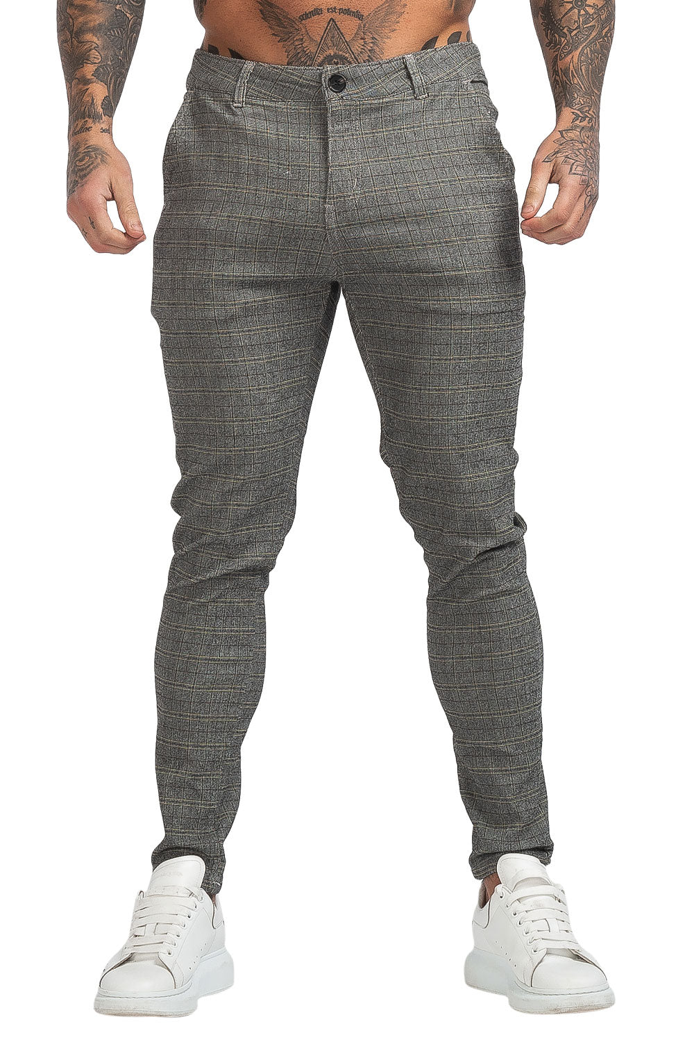 men's grey checked trousers