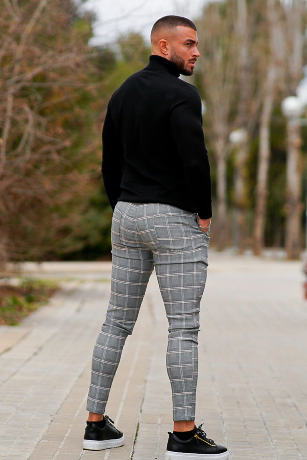 grey plaid dress pants