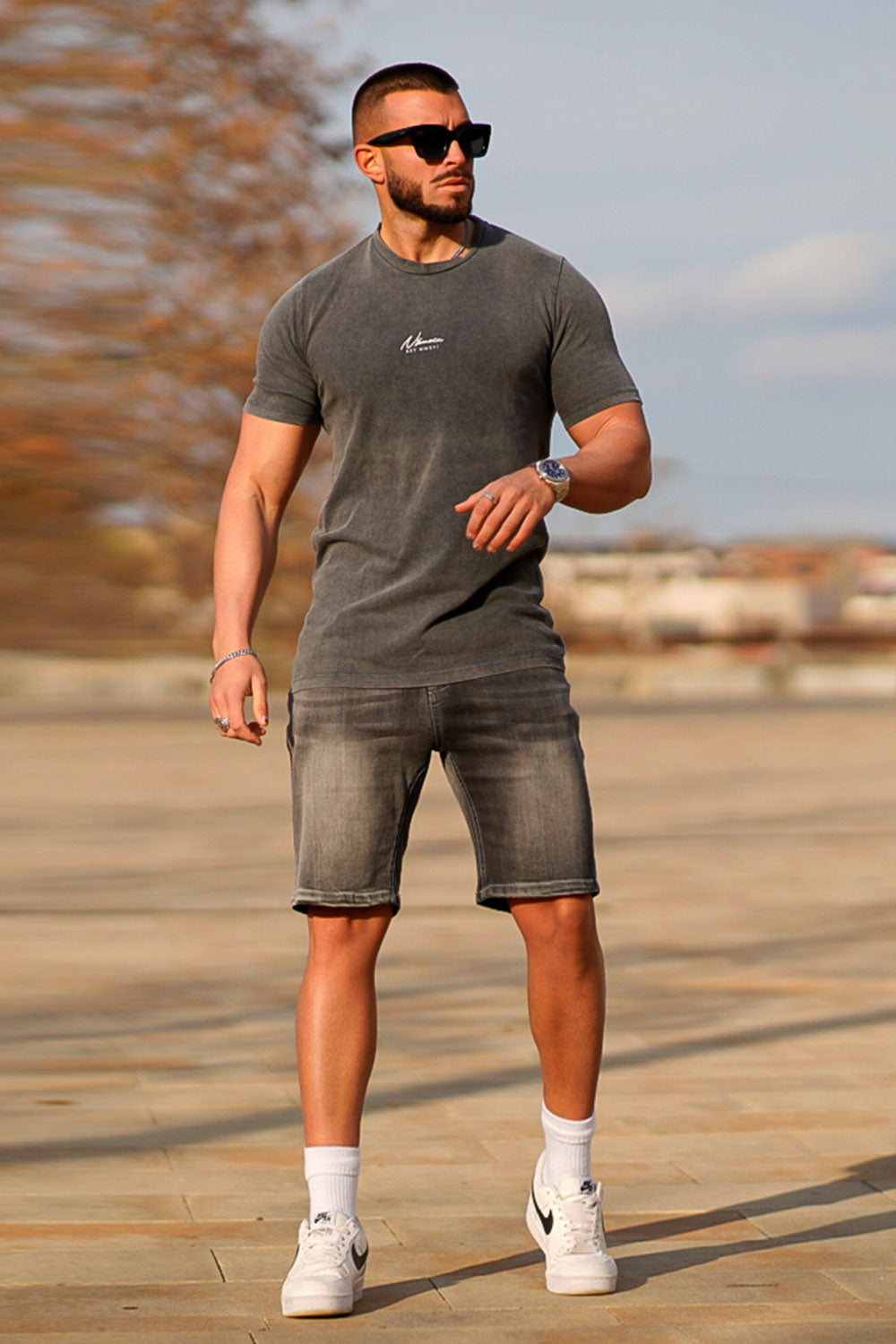 men's gray denim shorts