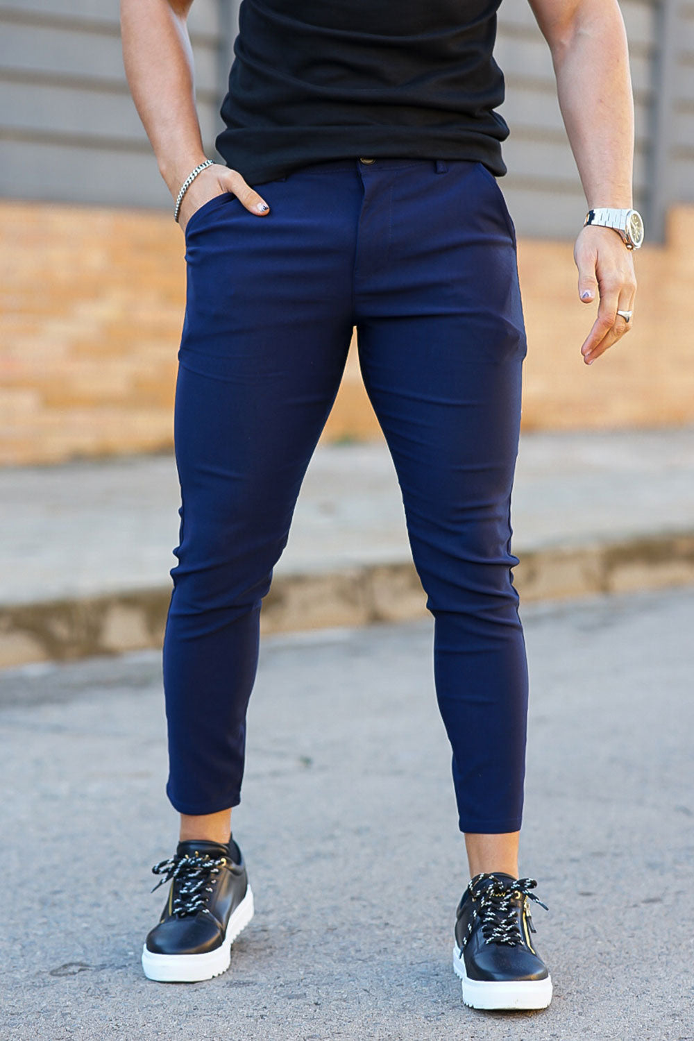 men's navy skinny chinos