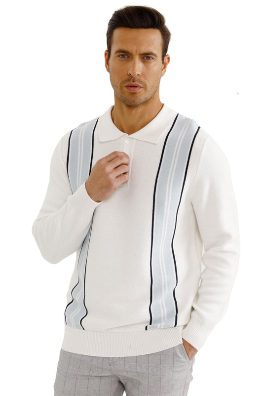 men's button knitted sweater white