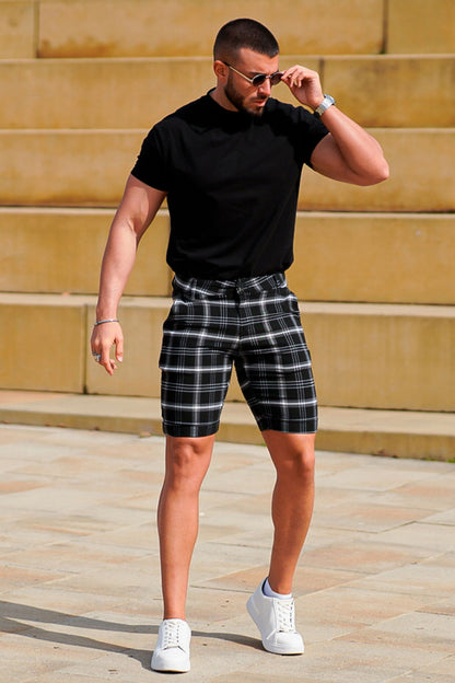 men's black plaid shorts