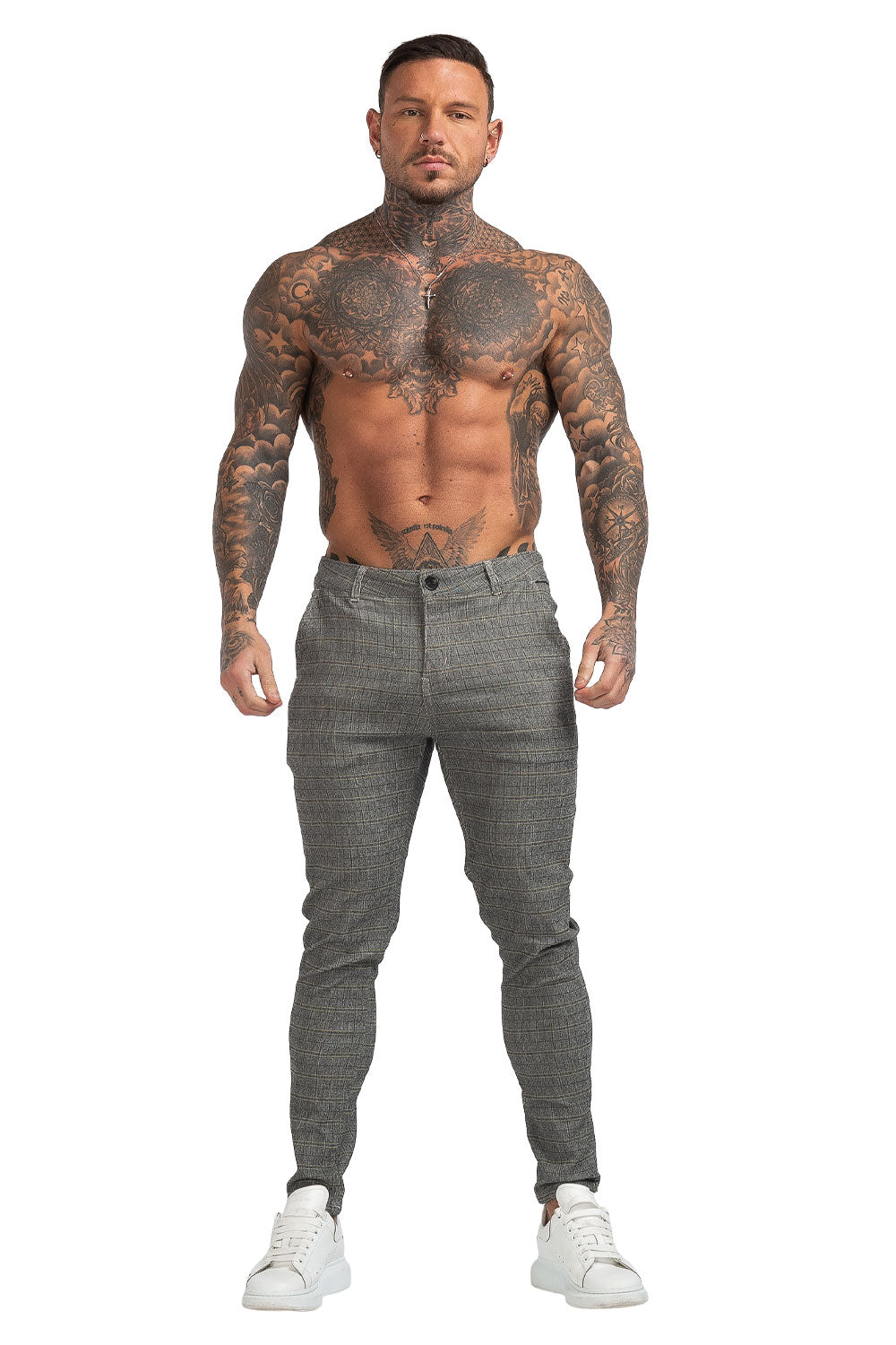 men's grey checked trousers