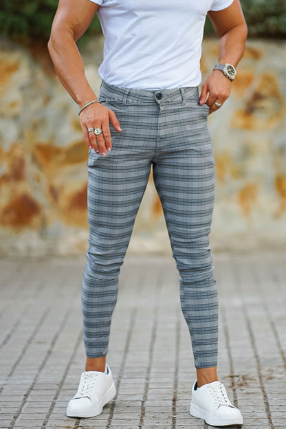 men's gray plaid chinos