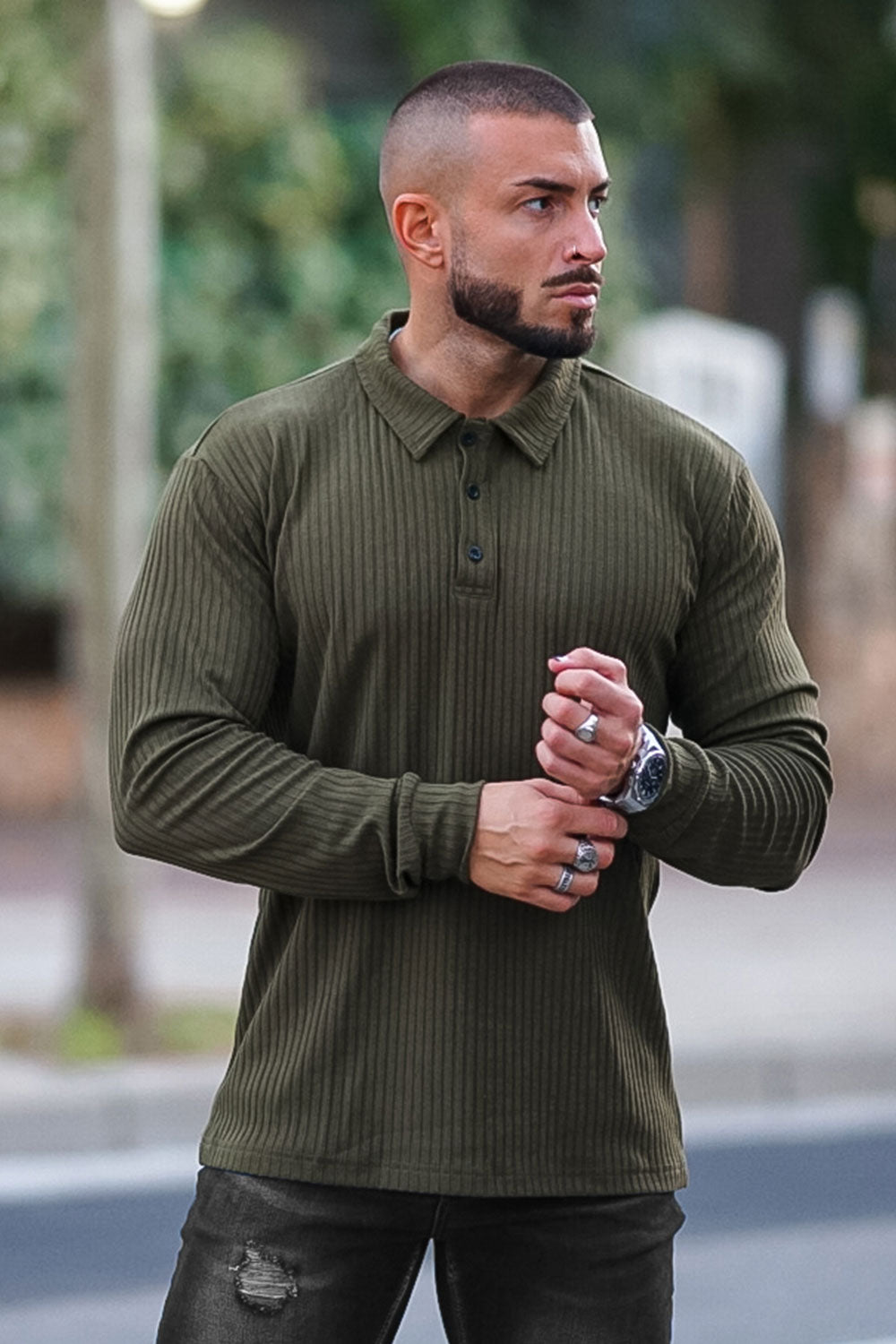 men's green long sleeve polo shirts