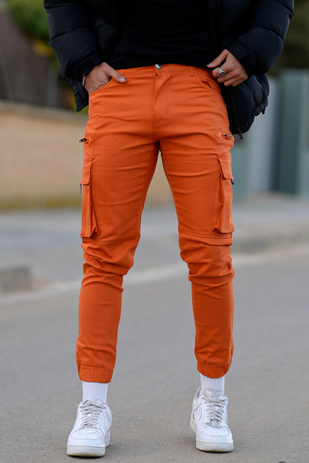 men's orange cargo pants