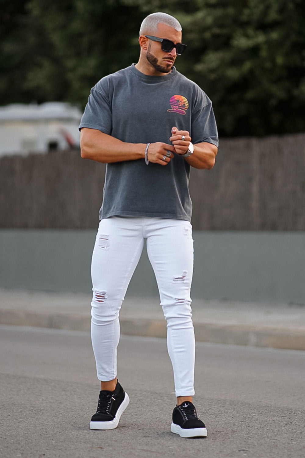 men's ripped skinny jeans - white