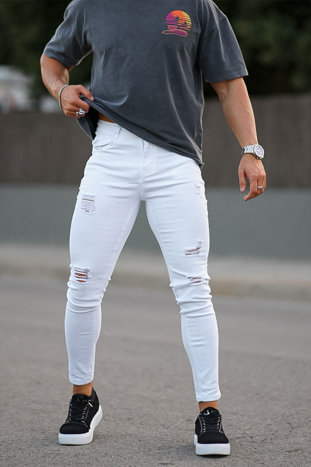 men's ripped skinny jeans - white