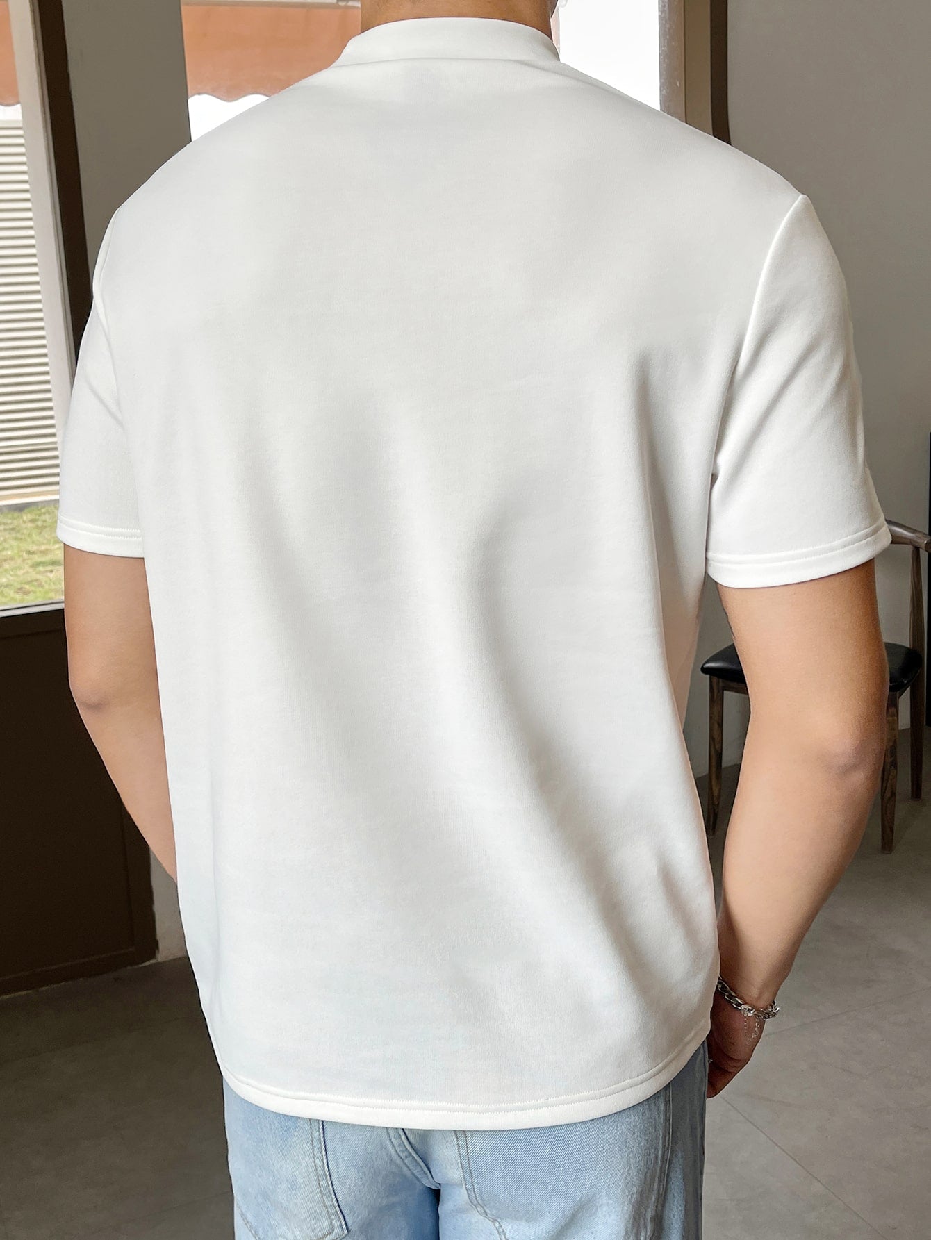 Men Mock Neck Solid Tee